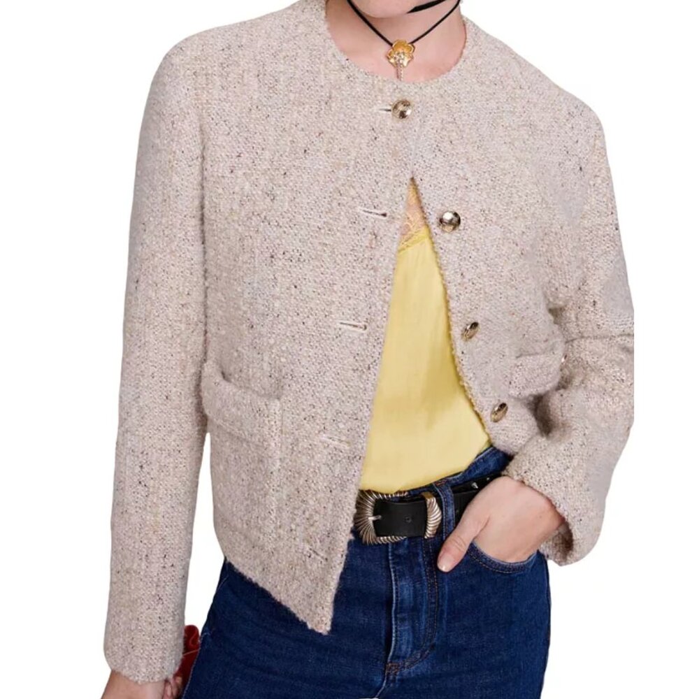 Maje Cream Tweed Jacket, size 36, never worn, no defects